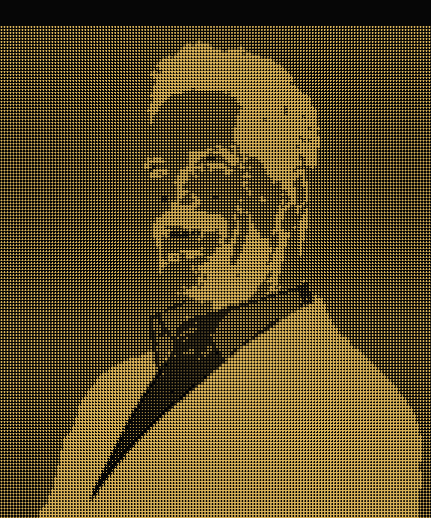 Retrato de Rafael Andrade em estilo halftone dourado